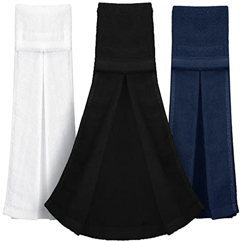 Moukeren 3 Pcs Football Field Towel Quarterback Accessories Cotton Sports Sweat Towel with Hook and Loop Fastener for Football, Golf, Gym(Black, White, Navy)