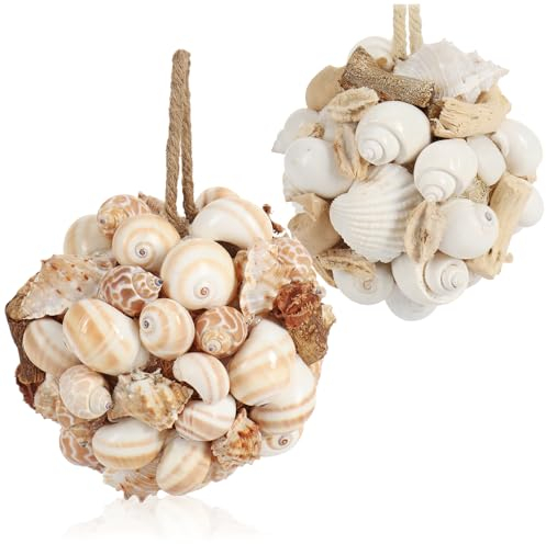 COM-FOUR® 2x Palla di conchiglie decorativa bianca/fantasia - decorazione da appendere - accessorio per la casa con un tocco di mare (2 pezzi - palla di conchiglie)