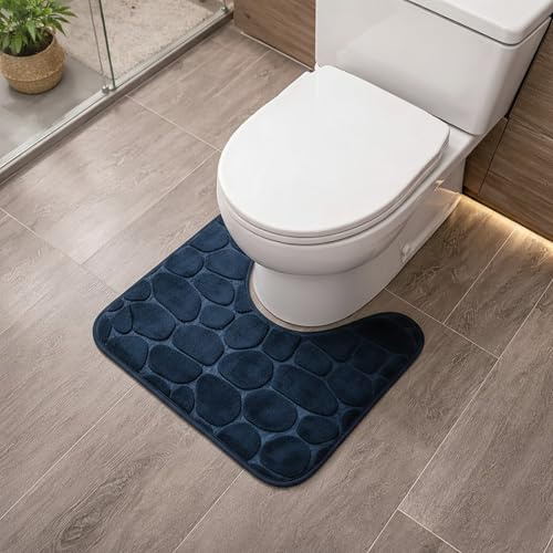TENDANCE Tapis Contour WC Bleu Marine en Microfibre à mémoire de Forme 45 x 50 cm