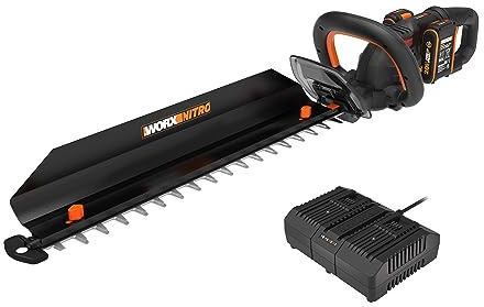 WORX Nitro WG286E.1 Heckenschere 40V, bürstenloser Motor, 58 cm Schnittbereich, max. 27 mm Schnittstärke, inkl. 2x2 Ah PowerShare Akku, Dual-Ladegerät & Schnittgutsammler