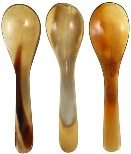 MUCKLILY Natural Coffee Spoons 3pcs Set 14cm Small Reusable Horn Dessert Cake Spoons Wear-Resistant Kitchen Food Scoops for Coffee and Tea
