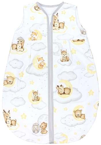 TupTam Baby Sommer Schlafsack 0.5 TOG aus OEKO-TEX zertifizierten Materialien, Farbe: Tiere/Ecri, Größe: 62-74