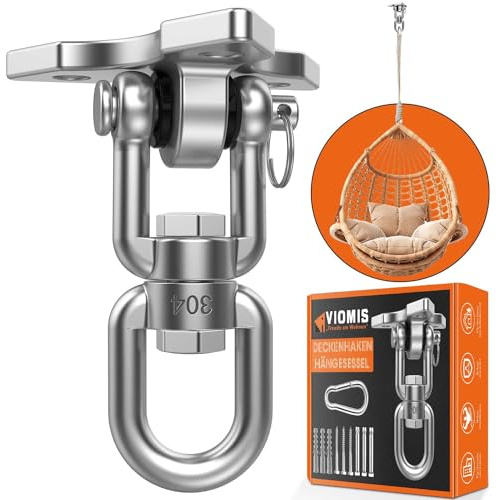 Viomis Gancio da soffitto in acciaio inox girevole a 360° – universale per altalene, amache e sacchi da boxe, capacità di carico 450 kg, per interni ed esterni