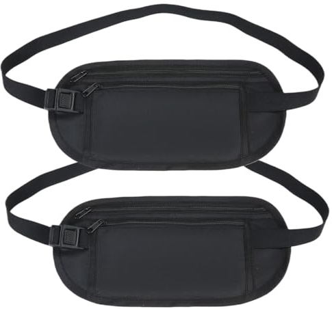 PLABBDPL 2er Packung: Versteckter Geldgürtel mit Anti-Diebstahl-Sicherheitstasche, verstellbarem Hüftgurt, flachem Reisepass-Beutel und schwarzem Design für sichere Festivalbesuche,