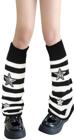 XEPST Calentadores de Piernas de Punto Sueltos para Mujer, Harajuku Calentadores Modernos Invernales Gothic Y2K Leg Warmers para Mujer, Negro