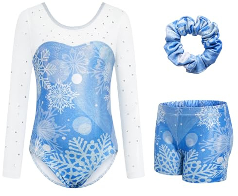 JiAmy Gymnastikdräkt för flickor, dräkt, gymnastikshorts och hårband i set, leotard-set för 3–12 år