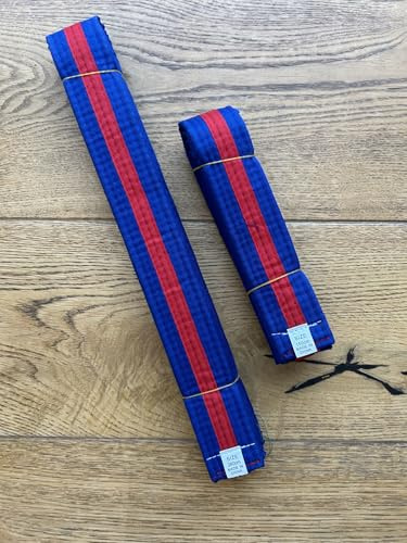 MARTIAL ARTS STRIPED BELTS Kids & adults, KARATE, TAEKWONDO, JUDO, KICKBOXING, BELTS 150cm & 280cm (Blue Belt, Red Stripe, 150cm)