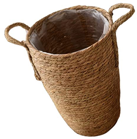 BESPORTBLE Cesta Tejida para Plantas Decoración De Interior Tamaño Pequeño Cesta Multiusos De Fibra Natural Color Beige Rústica para Hogar Oficina Jardín