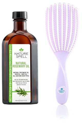 Nature Spell Rosemary Oil for Hair Growth with Detangling Brush, Pre-Diluted Scalp Oil Stimulates Growth & Strengthens Dry, Damaged Strands, Vegan, For All Hair Types & Textures, 150ml