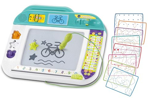 VTech - Mon Ardoise Interactive Apprenti-Écriture - Tablette Dessin Enfant - Ardoise Magique avec Stylet, Pochoirs et Tampons - Jouet Éducatif - Cadeau Enfant Dès 3 Ans - Contenu en Français