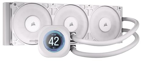 Corsair NAUTILUS 360 RS LCD Liquid CPU Cooler – 2.1 IPS LCD Screen, 360mm AIO, Low-Noise, Daisy-Chain, Intel LGA 1851/1700, AMD AM5/AM4 – 3x RS120 Fans Included – White