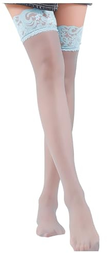 Collant Femme Bas Sexy Érotique Porte Jarretelle Autofixant Collants Danse Classique Fille Effet Pour Porte-Jarretelles Resille Chair Ouvert Tenue Pute Hard Grande Taille Halloween,Bleu clair