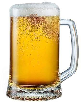 Boccali da birra in vetro di alta qualità italiana, con manico, in vetro trasparente, 400 ml (2, boccali da birra da 400 ml)