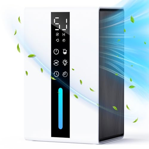 Deshumidificateur d Air avec Réservoir 1,8L - Deshumidificateur d Air Electrique Double Vitesse - Déshumidificateur Electrique LED RGB, Mode Nuit Silencieux & Arrêt Auto, pour Maison et Bureau