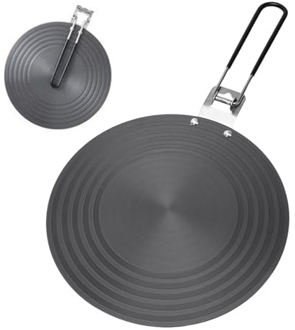 Induktionsadapterplatta, 24 cm värmeledningsplatta, kastrullomvandlare med fällbart handtag för keramik, gjutjärn, kastruller | för aluminiumhällar och induktion för att simma matlagning