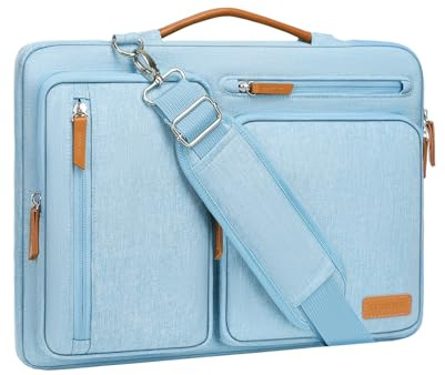 MOSISO 360 skyddande bärbar dator-axelväska, 14-tums datorväskor | Kompatibel med HP Lenovo Dell ASUS Acer, HP, Dell, Lenovo, sidöppnad messengerväska med 4 blixtlåsfickor och handtag, luftblå