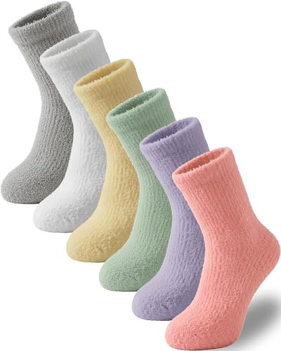 QUPOLPOL 6 paia di calzini soffici da donna, in morbido pile corallo, calzini termici comodi e soffici per donna UK 3-7, caldi calzini invernali per dormire e rilassarsi, set regalo per casa e Natale