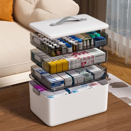 MOPUP vierlagige Medikamentenaufbewahrungsbox mit Tragegriff, multifunktionaler Medikamentenorganizer, Aufbewahrungsbox für die Hausapotheke, groß Fassungsvermögen (37 x 23 x 32 cm)