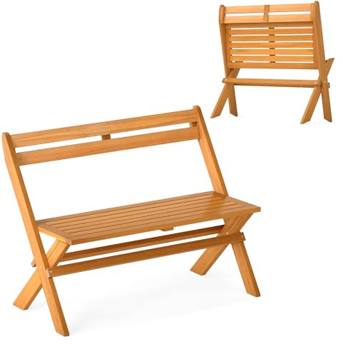 COSTWAY Panchina Pieghevole da Esterno, Panca da Giardino in Legno di Acacia per 2 Persone con Capacità di 360 kg, Panca da Esterno per Veranda, Balcone, Cortile e Parco