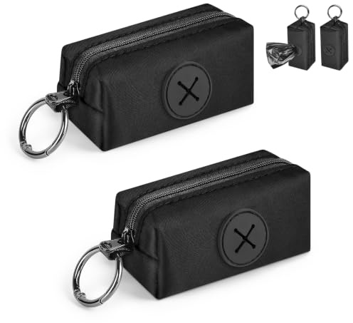 2 Ps Distributeur Sac a Crottes Chien Porte Sac a Caca pour Chien en Canvas Sac Dejection Canine avec Anneau Métallique Support de Sac Crottes Canines pour Marche Randonnée Promenade(Pure-Noir)