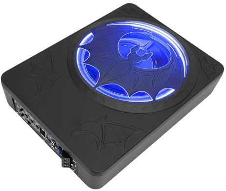 Cryfokt Under Sätesdriven Subwoofer för Bil, Smal 10 Tum 1200 W Toppeffekt Driv Under Säte Subwoofer, Aktiv för Bil med Inbyggd Förstärkare LED Ambient Light för Billastbil SUV (Blå)