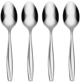 Oneida Silverware Set, Camlynn Everyday Teaspoons Flatware Set, Service For 4, 18/0 Stainless Steel, Mirror And Satin Finish, Dishwasher Safe, Home & Kitchen Utensils Sets, Tea spoon (Silver, 4 Piece)
