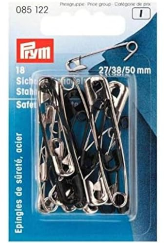 Prym 085122 Sicherheitsnadeln, 27/38/50mm, sortiert, silberfarbig/schwarz, 18 Stück, Stahl