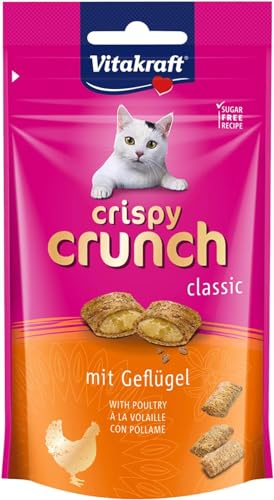Vitakraft Crispy Crunch Classic, Katzen Leckerli, knuspriger Katzensnack gefüllt mit Geflügel, im wiederverschließbaren Beutel, ohne Zusatz von Zucker (1x 60g)