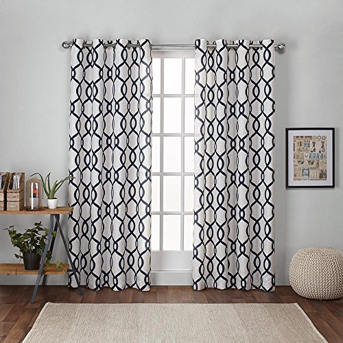 EXCLUSIVE HOME Kochi Light Filtering Linen Blend Grommet Top Curtain Panel Pair, 54x108, Indigo