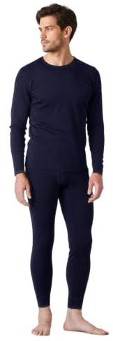 LAPASA 100% Lana Merino Completo Termico Uomo Peso Outdoor Hiking - Abbigliamento Intimo Caldo Pantaloni e Canotta Intimo Trekking Alpinismo Outdoor Calcio Running Blu Navy (Caldo) L