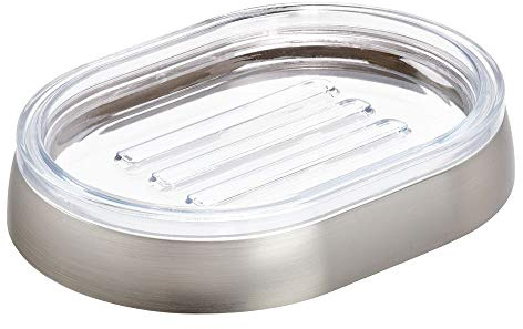 iDesign Haley Plastic Soap Saver, Dish Holder Tray for Bathroom Counter, Shower, Kitchen, Set of 1, Brushed