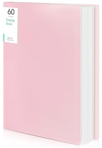 Phyxin 60-Pocket Portfolio Binder Organizer, Binder Sheet Protectors 8.5 x 11, Displaying 120 Page Plastic Folders for Documents, Document Organizer for Concert, Artwork, School & Office Use, Pink