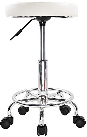 KKTONER Rollhocker höhenverstellbar drehbar Barhocker Arbeitshocker aus Kunstleder Bürohocker Weiß