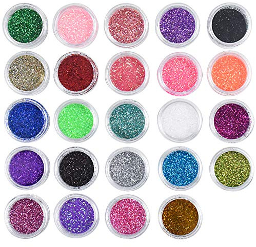 Chstarina 24 Couleurs Poudre Paillettes pour Ongles, Glitter à Maquillage, Holographic Ultra-mince Brillant Glitter, Métalliques Pigment pour Manucure Gel, Nail Art Décor