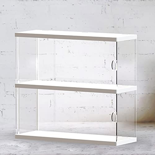 Joody Vitrine en Acrylique, Boîtes Plexiglas à 2 Niveaux, Vitrine de Comptoir avec Porte pour Figurine Pop, Mini Figurine, Jouets de Collection, Organisateur de Stockage de Vitrine Anti-poussière