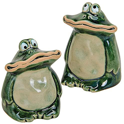 matches21 Frösche Dekofiguren Dekofrösche Keramikfiguren Breitmaulfrösche Dekoration Deko aus Keramik 2er Set sort Ø 4x6 cm
