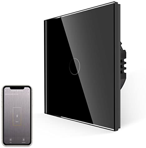JIMEIDA Wlan Touch Lichtschalter in Schwarz, Einbauschalter mit Glas Panel, 600W Smart Lichtschalter für Alexa, Google Home, 1 Fach Ausschalter mit Status-LED, Neutralleiter Erforderlich