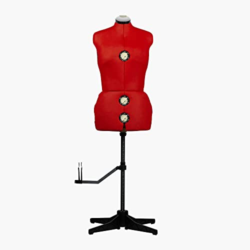 EFFEKTIV - Manichino Sartoriale Donna, Manichino Sartoriale Regolabile in Altezza, Busto Manichino Donna, Design Ergonomico con Fissatori di Taglia, 13 regolazioni, Taglia S-L (36 - 44 EURO), Rosso