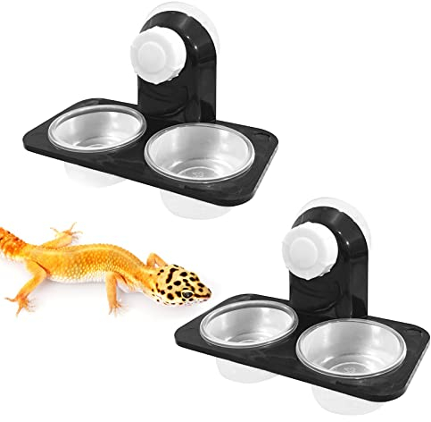 Jetisva 2pcs Reptile Water and Food Bowl Crested Gecko Feeding Ledge Plastic Suction Cup Reptile Water Dish Reptile Feeder for Lizard Chameleon Turtle Tortoise Snake Scorpion Centipede Fits Tank