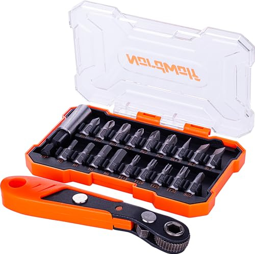NordWolf 20-Piece Low Profile Right Angle Screwdriver and Bits Set, Includes Offset Mini Reversible Ratchet Wrench & Assorted Bits EDC Tool Kit in Storage Case