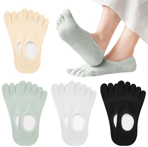 Leikedun 4 Pares Calcetines de Dedos para Mujer, EU 34-38 - Calcetines Cinco Dedos de Algodón para Deporte, Suaves y Transpirables para Mujeres y Niñas