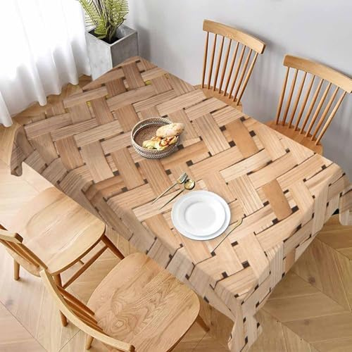 LoLo UoUo Bamboo Weave Basket Tablecloth 60x84 Inch Original Wooden Color Rectangle Table Cloth Decorations for Kitchen Home Dinner Party Outdoor Picnic Table Cover