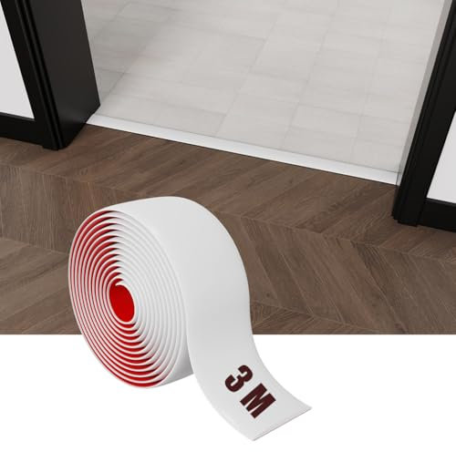 Perfil de transición engrosado, tira de separación autoadhesiva para unir huecos en el suelo, transición de umbral de alfombra, suelo de baldosas (blanco-3M)