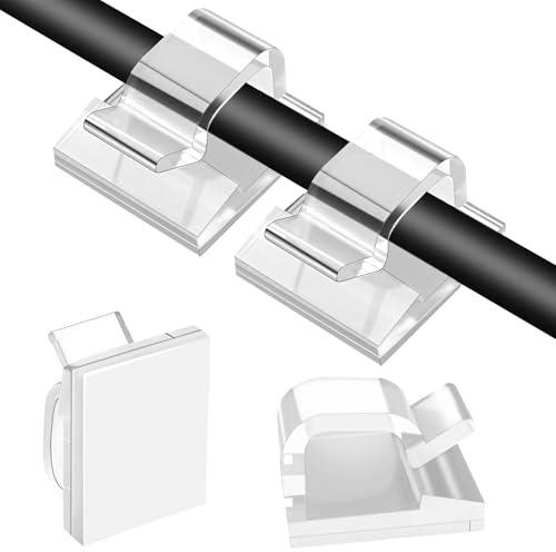 CNMTCCO Kabelhalter Selbstklebend, 100 Stück Kabelclips Selbstklebend, Kabelclips Schreibtisch, Kabel Organizer für Kabelmanagement Lichterkette, Groß Transparent