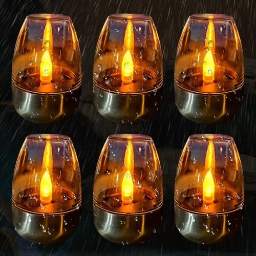 Mineup 6 pezzi Lumino a luce solare, Candele Solari per Esterni, Impermeabili Candele Finte LED Solari,Candele led senza fiamma, Candele LED Solari per terrazza, giardino, campeggio