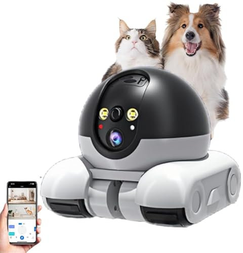 Tangxi Robot de Cámara de Mascotas, Cámara de Seguridad para el Hogar sobre Ruedas, Monitor Móvil de Doble Lente de Lente de 1080p, Control de Aplicaciones de Conversación y WiFi de 2