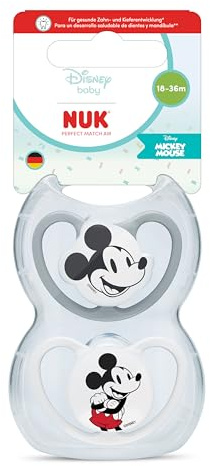 NUK Perfect Match Air Nappflaskor för bebisar | 18-36 månader | Ortodontiska nappar som främjar luftflöde och förhindrar dregelutslag | 95% acceptans hos bebisar** | Musse Pigg | 2 stycken