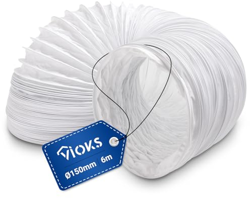 VIOKS frånluftsrör 150 mm 6 meter vit av PVC – frånluftsslang, köksfläkt, torkare, frånluftsslang klimatslang, förlängning – köksfläkt slang, flexslang för 150 luftflödessystem