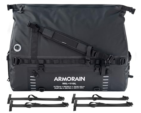 Bolsa de viaje impermeable hermética de gran capacidad ARMORAIN de 90L-110L, equipada con correas para el hombro inflables duraderas y asas, adecuada para equipos de buceo, motocicletas, remo, kayak