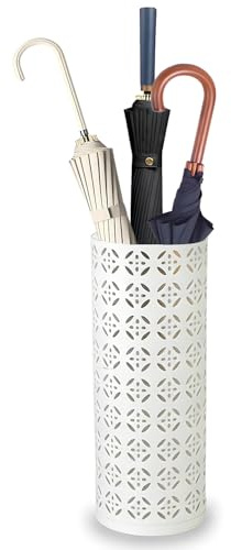 Exquilnova Schirmständer, Metall Schirmständer Regenschirm, Freistehender Runder Regenschirmständer, Wasserdichter und Rostfreier Regenschirm Halter für Eingangsbereich, Haus, Lobby, Büro (Weiß)